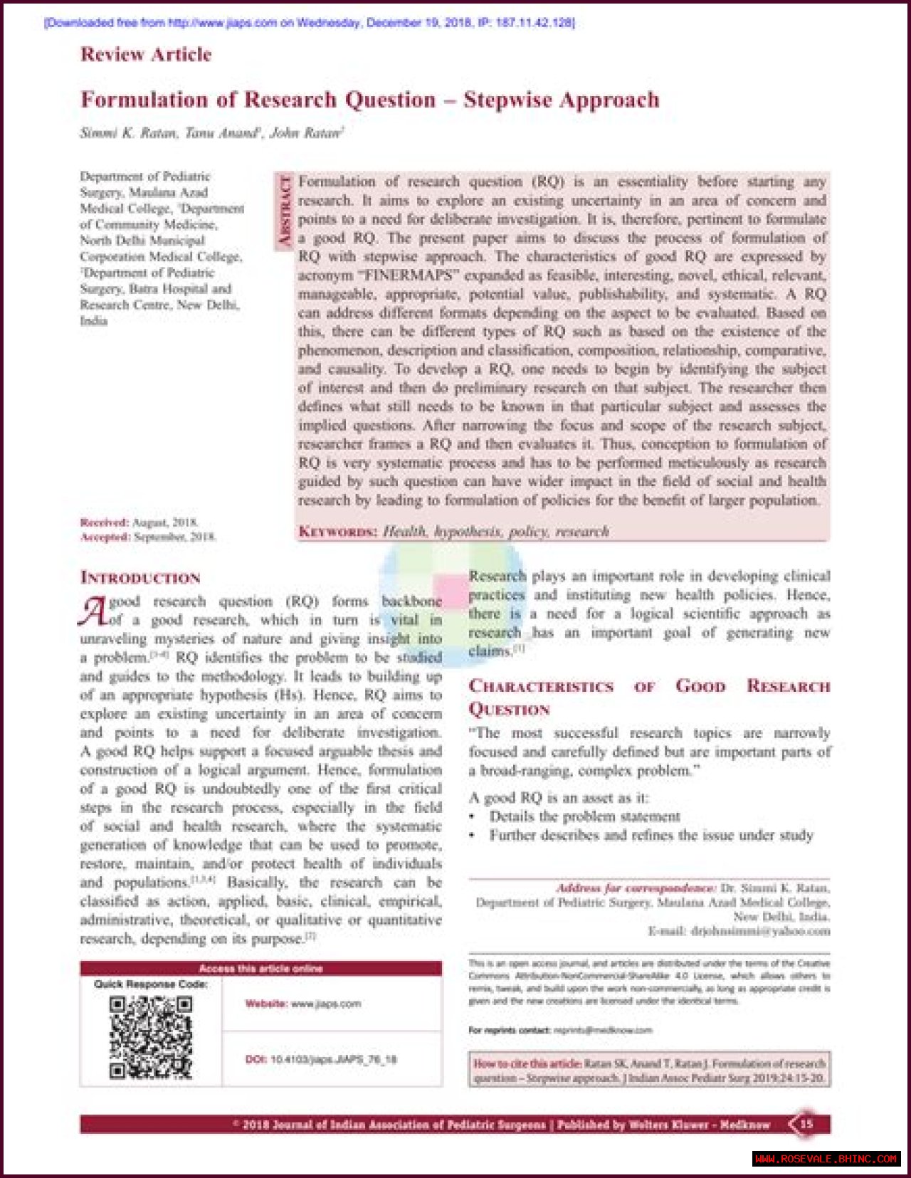 Questions about a Journal Article